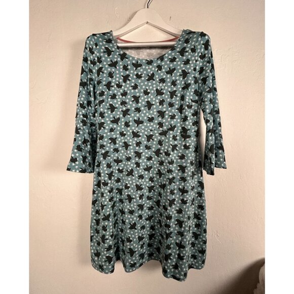 Boden Miriam Star Bird Print Fit & Flare Jersey Tunic Dress Size 10R Teal/Black - Picture 1 of 8
